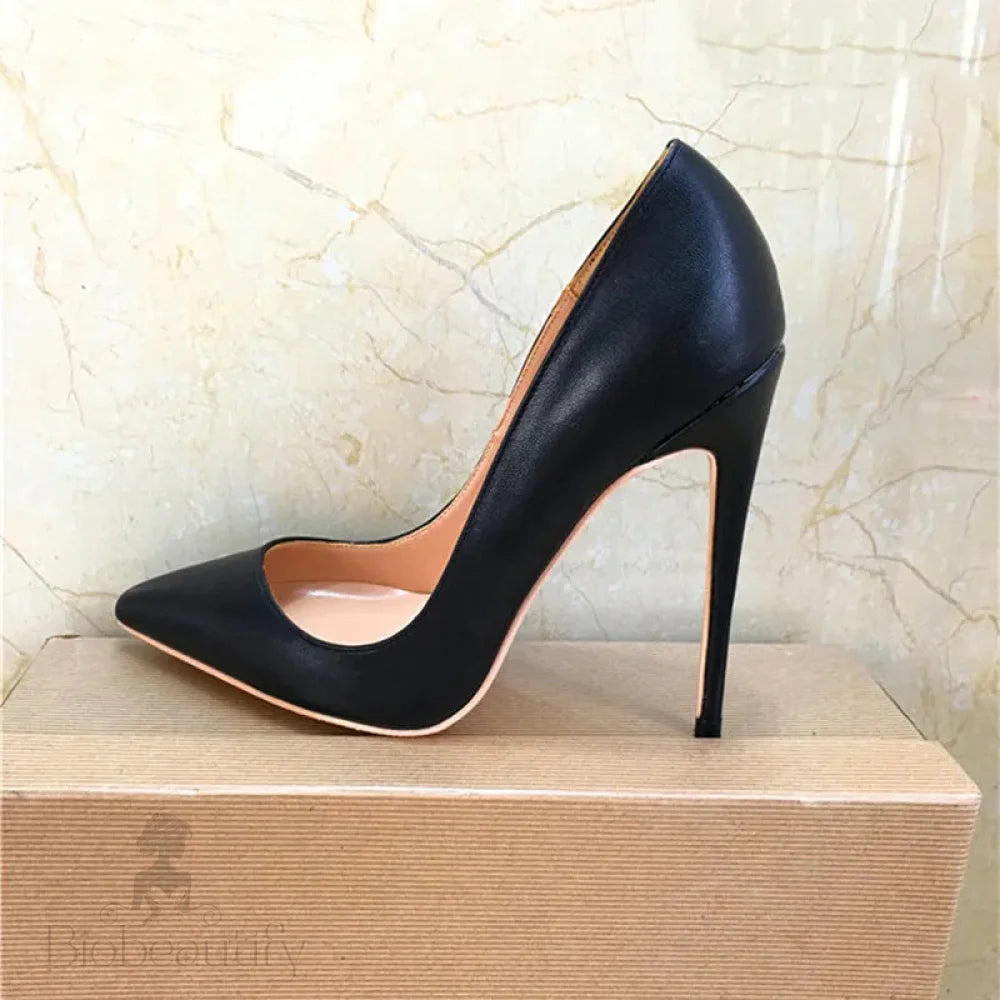 Black Matte Women Pointed Toe Slip On High Heels