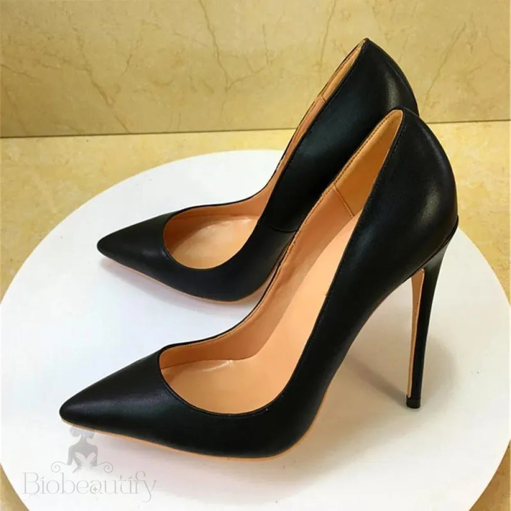 Black Matte Women Pointed Toe Slip On High Heels