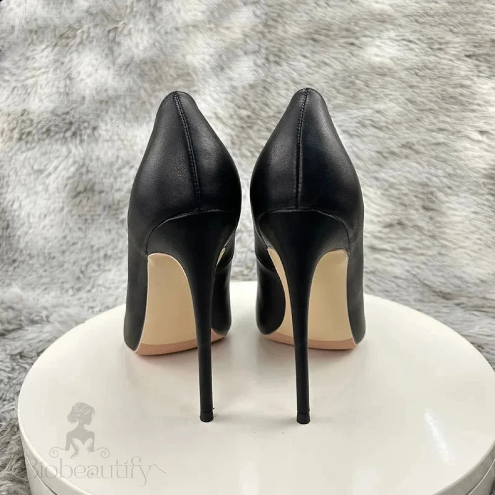 Black Matte Women Sexy Cute Round Toe High Heels - 10Cm Or 12Cm