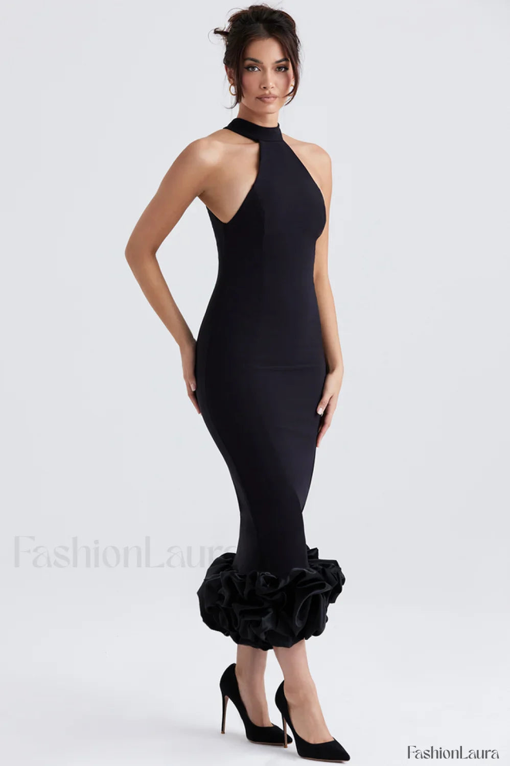 Black Peplum Stylish Midi Dress