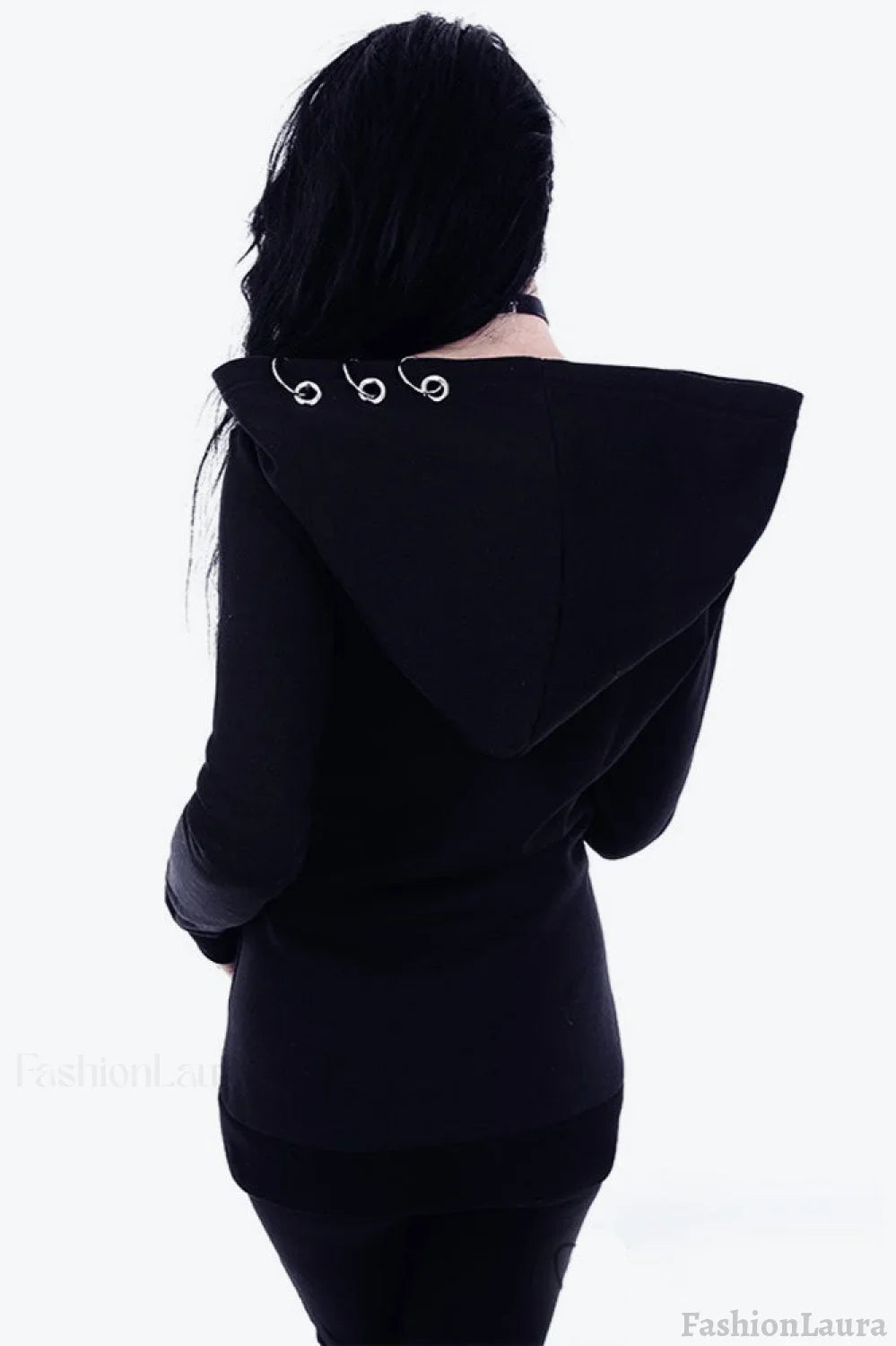 Black Punk Metal Ring Hoodie