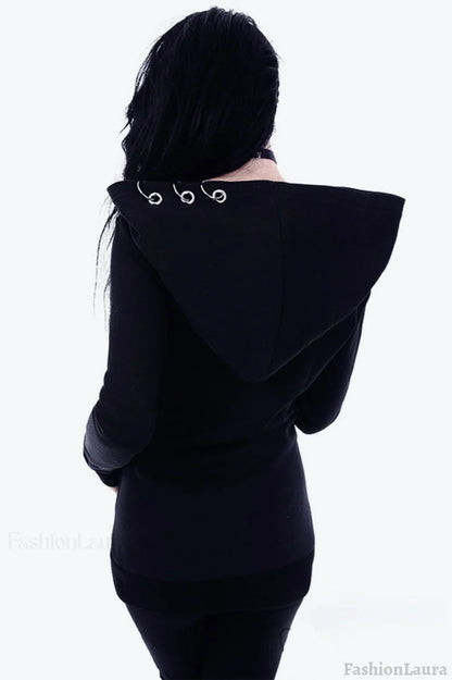Black Punk Metal Ring Hoodie