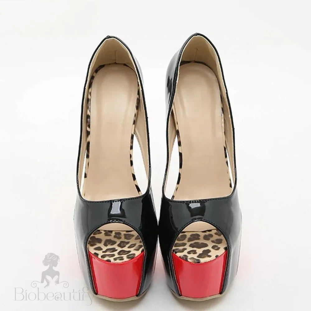 Black Red Platform Pumps Women Ultra High Stiletto Heels