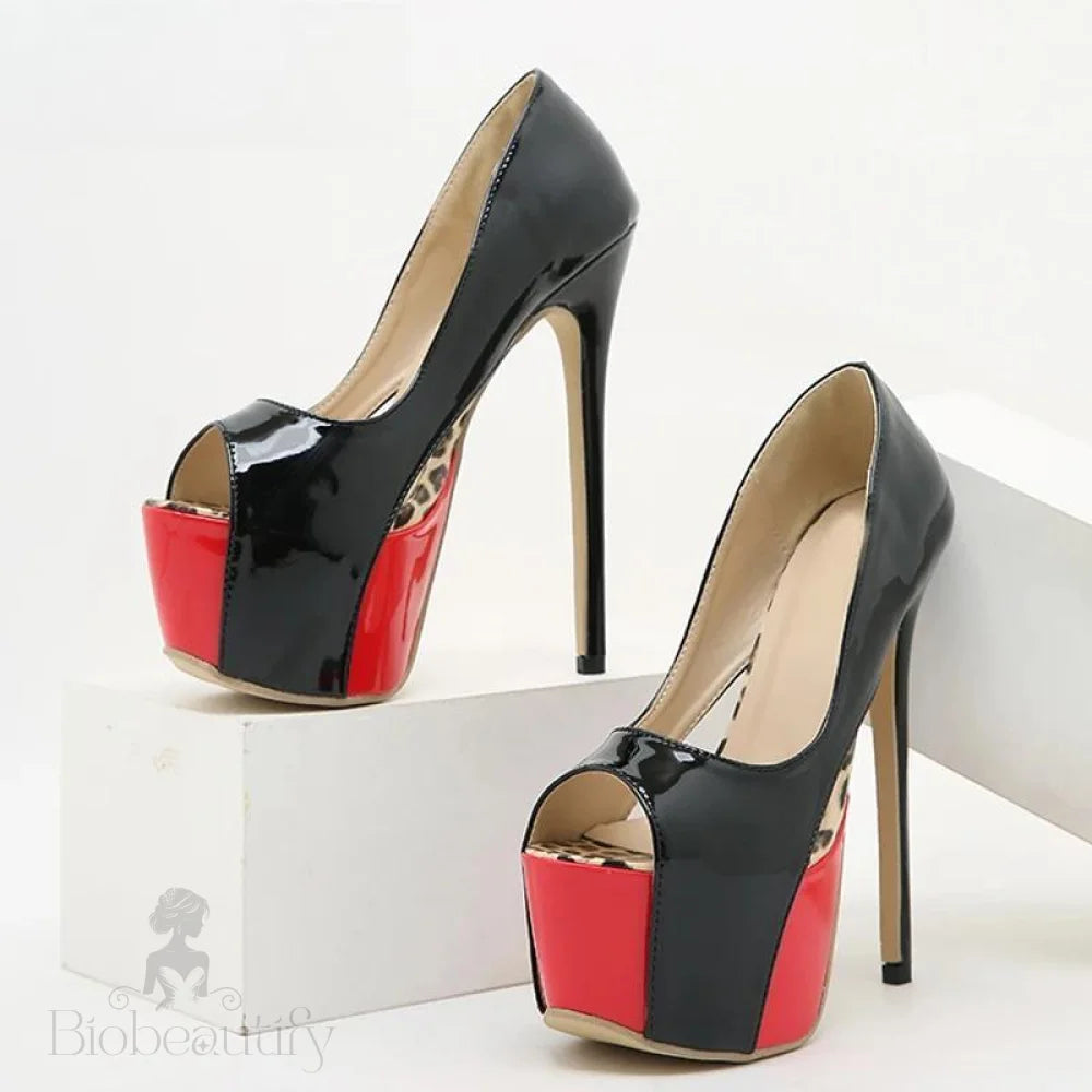 Black Red Platform Pumps Women Ultra High Stiletto Heels