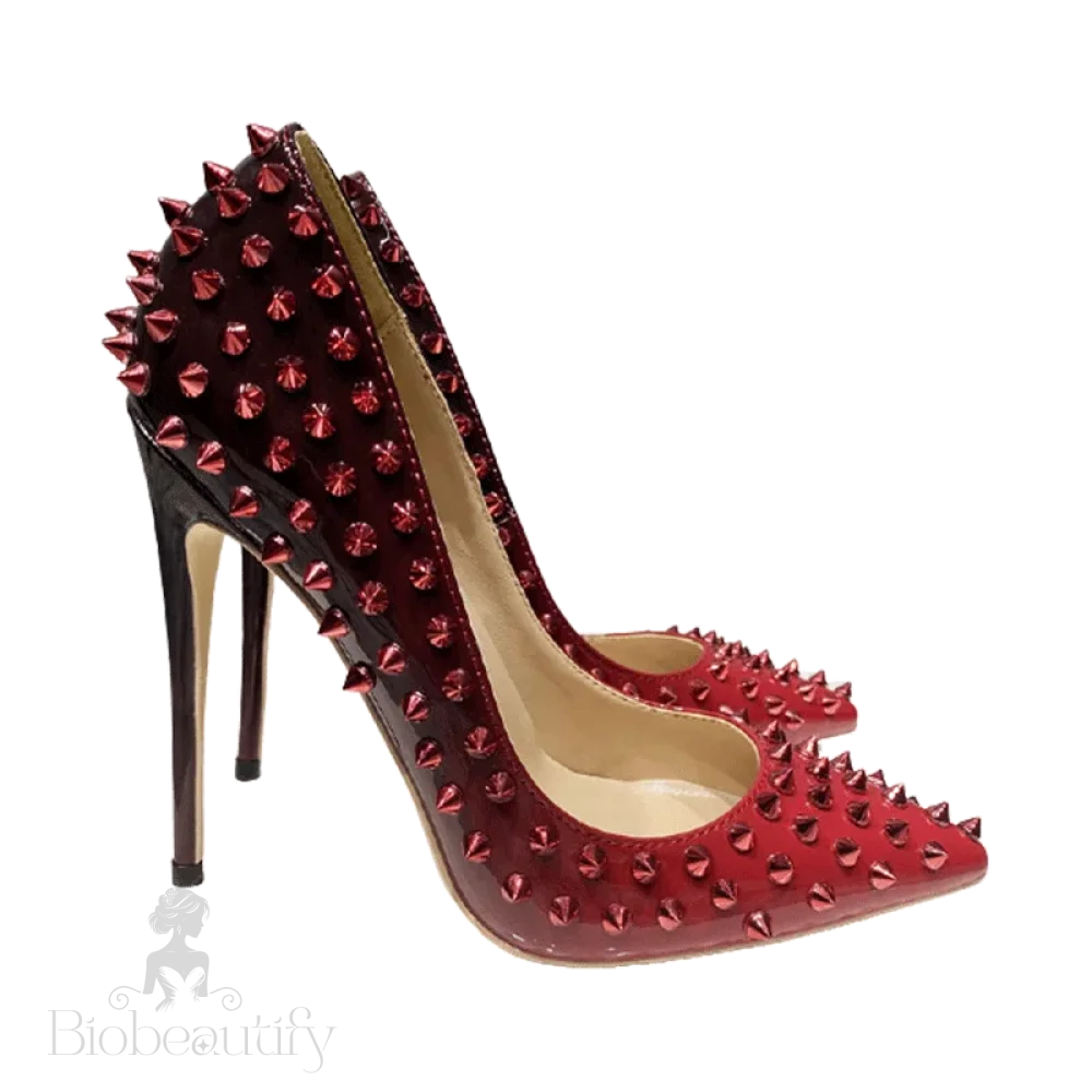 Black Red Women Sexy Spikes Pointy Toe High Heel Party Shoes