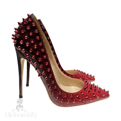 Black Red Women Sexy Spikes Pointy Toe High Heel Party Shoes