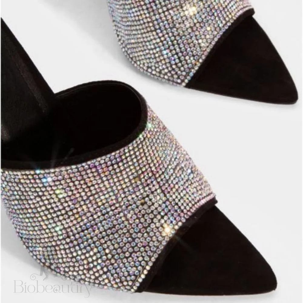 Black Rhinestone Mules