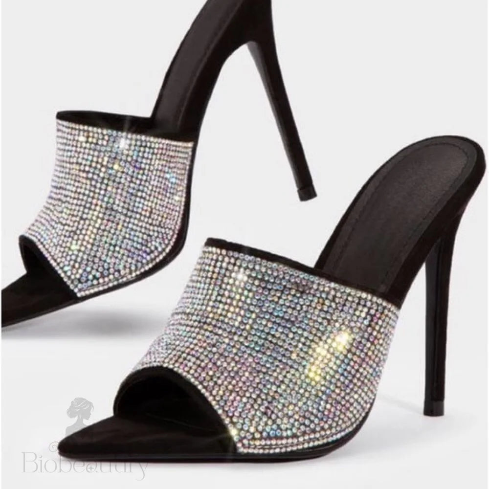 Black Rhinestone Mules