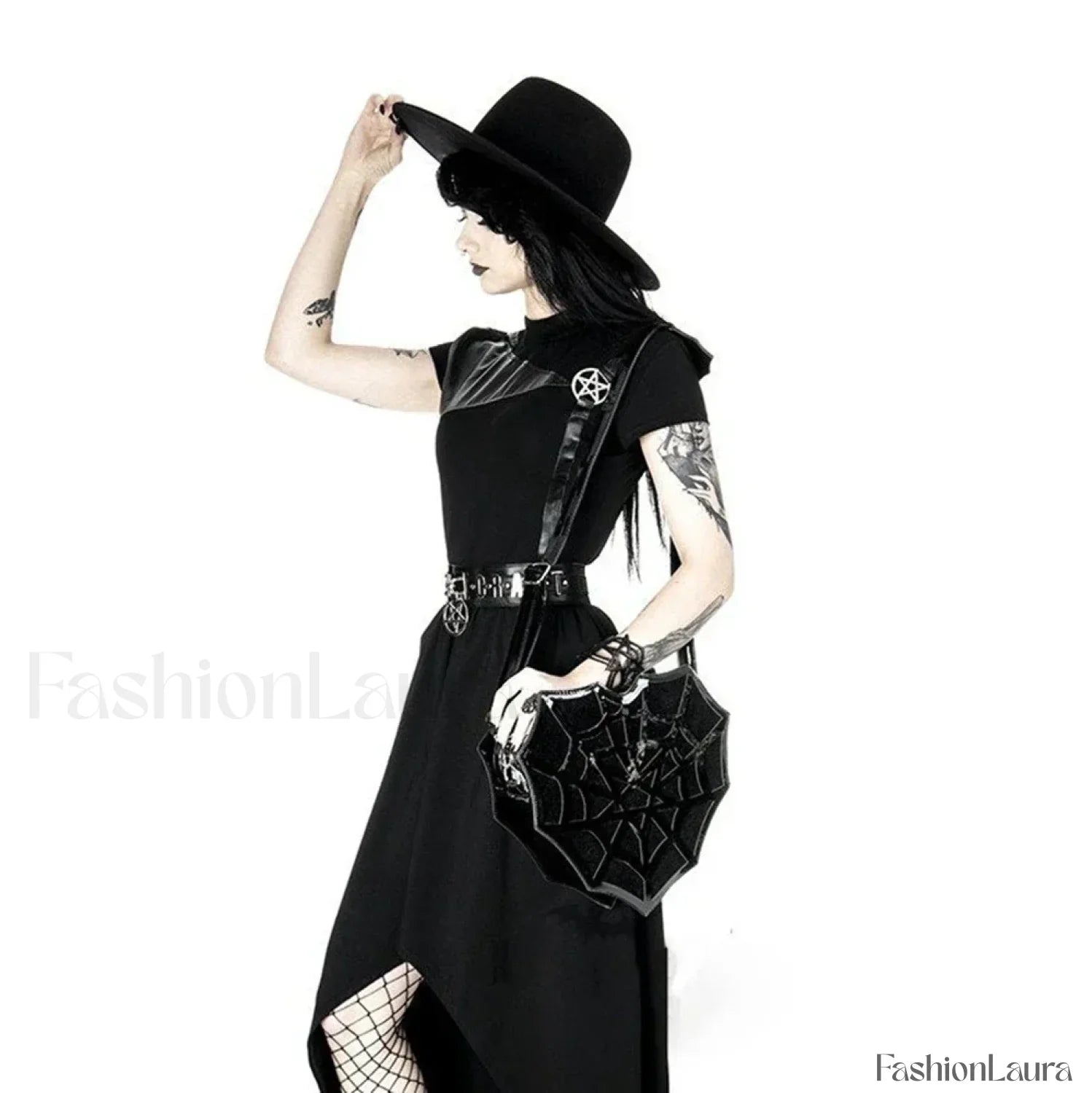 Black Women’s Halloween Punk Designer Web Creative Spider Shoulder Crossbody Bag Black / 30x30x8cm