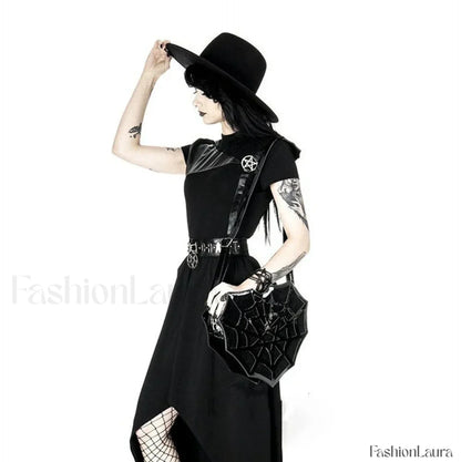 Black Women’s Halloween Punk Designer Web Creative Spider Shoulder Crossbody Bag Black / 30x30x8cm