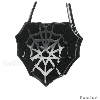 Black Women’s Halloween Punk Designer Web Creative Spider Shoulder Crossbody Bag Black / 30x30x8cm