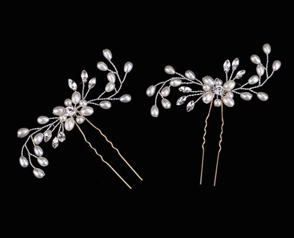 Blanca Pearl Crystal Bridal Hair Pins Set Of 3