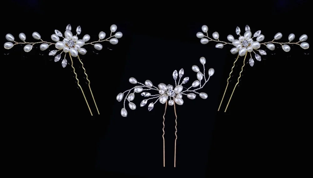 Blanca Pearl Crystal Bridal Hair Pins Set Of 3