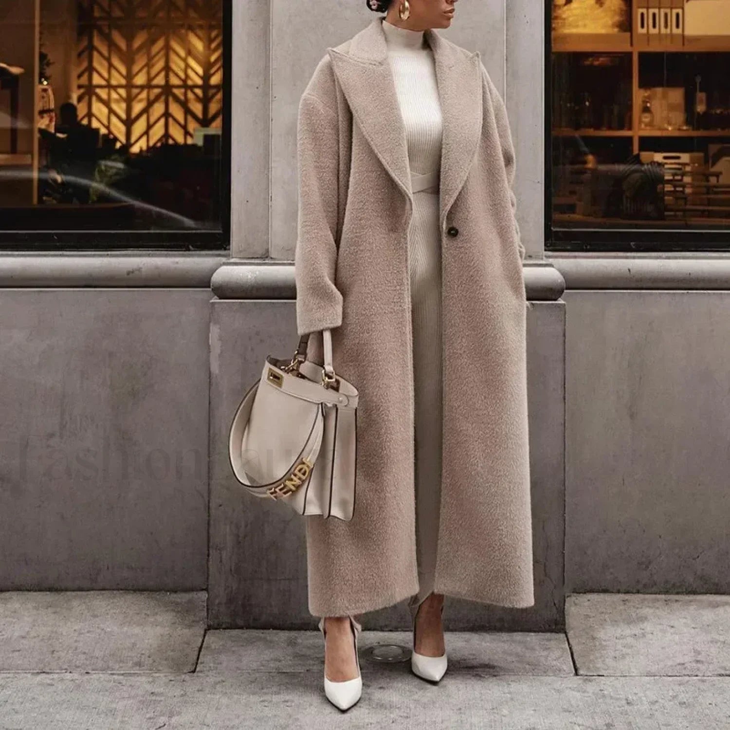 Blends Coats Autumn Casual Fashion Lace Up Trend Warm Overcoats Khaki / S