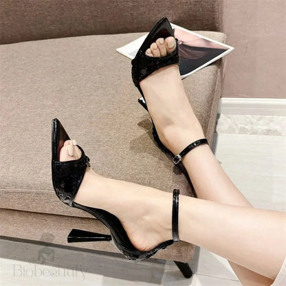 Bling Sequin Pointed Toe Women Sandals With Thin Heels