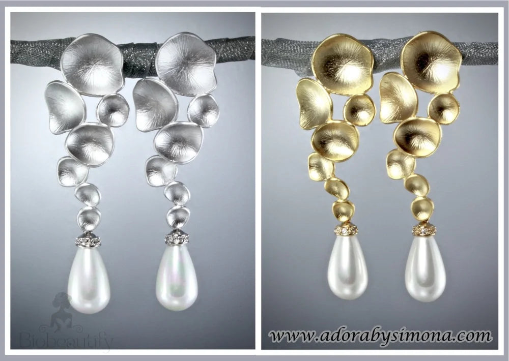 Bliss Pearl Bridal Earrings In Silver And Gold