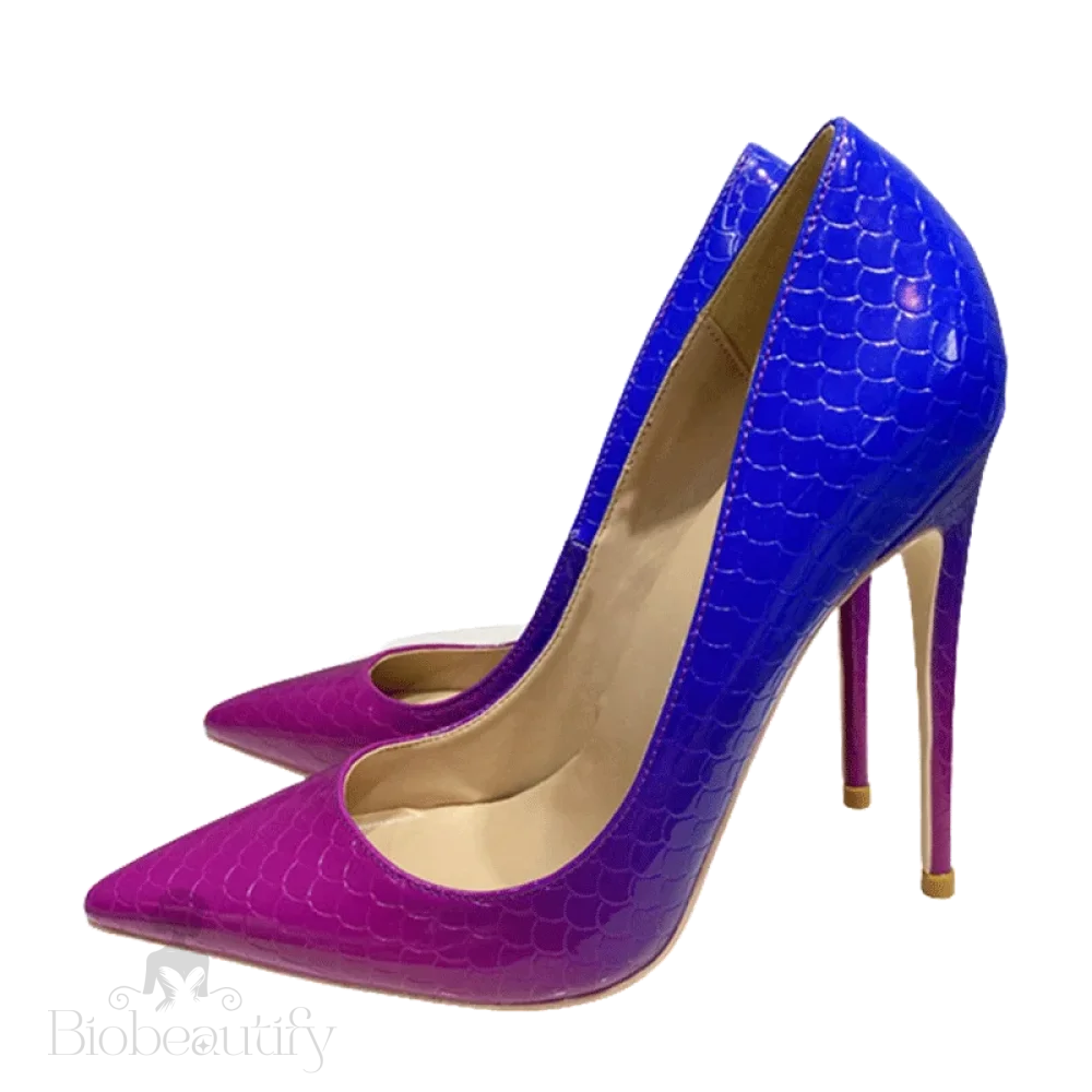 Blue Pink Crocodile Effect Women Sexy High Heel - 8Cm 10Cm 12Cm