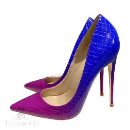 Blue Pink Crocodile Effect Women Sexy High Heel - 8Cm 10Cm 12Cm