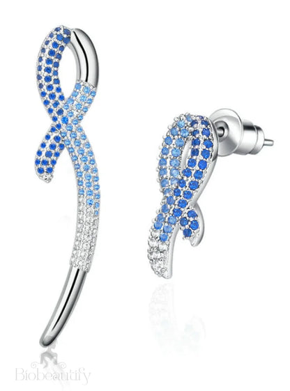 Blue Ribbon Long Drop Earrings In 925 Sterling Silver