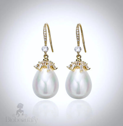 Bohemian Gold Pearl Bridal Earrings In And Silver