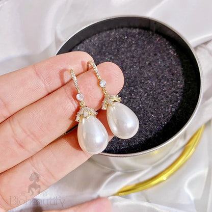 Bohemian Gold Pearl Bridal Earrings In And Silver