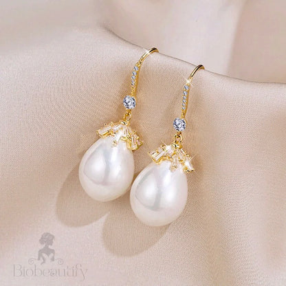 Bohemian Gold Pearl Bridal Earrings In And Silver