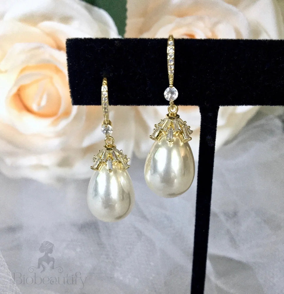 Bohemian Gold Pearl Bridal Earrings In And Silver