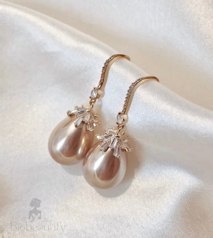 Wedding Jewelry - Bohemian Gold Pearl Bridal Earrings - Available in Yellow Gold and Silver