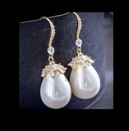 Wedding Jewelry - Bohemian Gold Pearl Bridal Earrings - Available in Yellow Gold and Silver