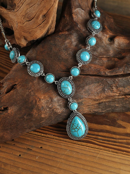Turquoise Crackle Water Drop Necklace Bohemian Vibes