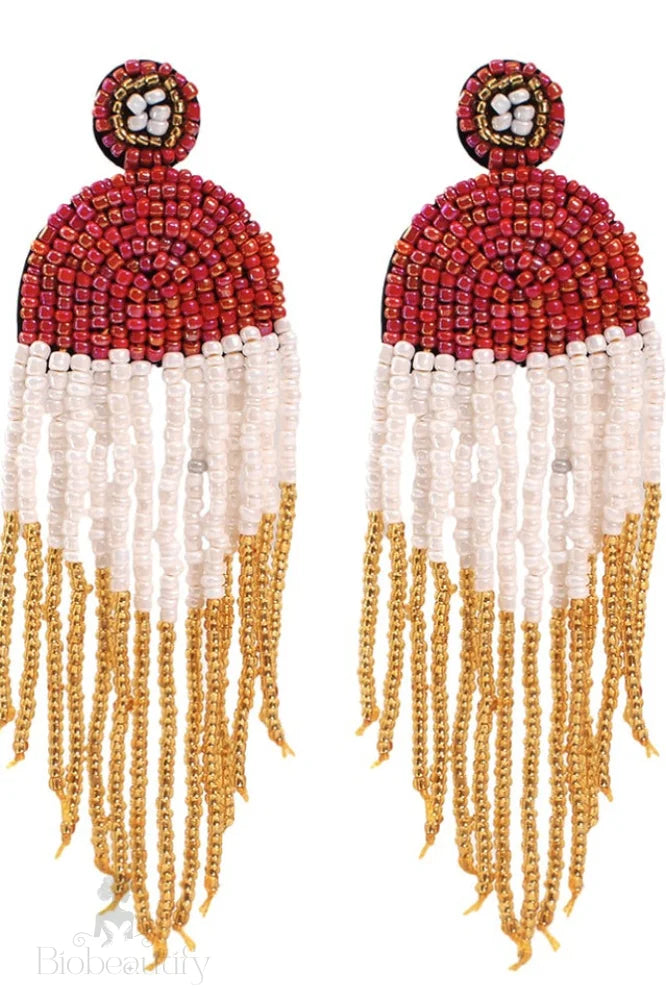 Bohemian Waterfall Dangle Earrings Red