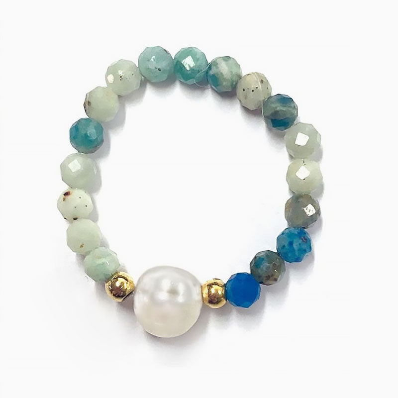 Boho Gemstone Baroque Pearl Bead Ring In 18K Gold Plating Green / One Size