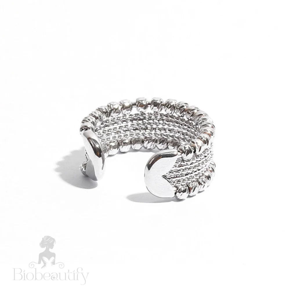 Bold Style Silver Tone Beaded Layered Cuff Ring