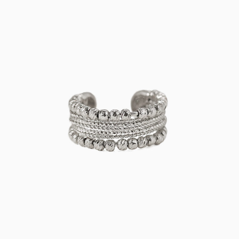 Bold Style Silver Tone Beaded Layered Cuff Ring