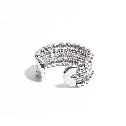Bold Style Silver Tone Beaded Layered Cuff Ring