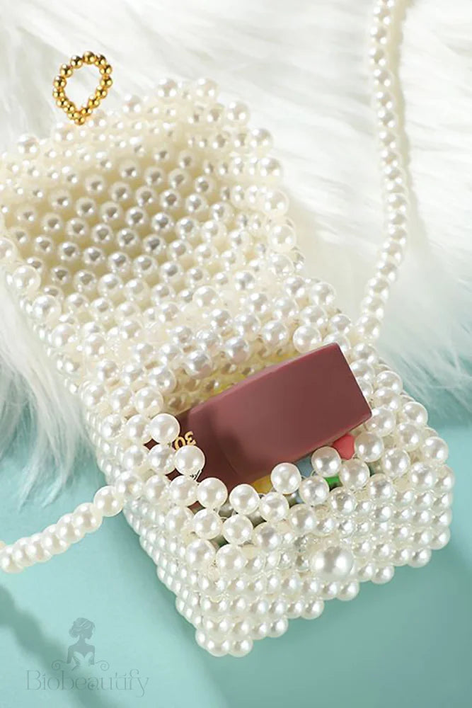 Bolso Blanco De Fiesta Noche Con Cuentas