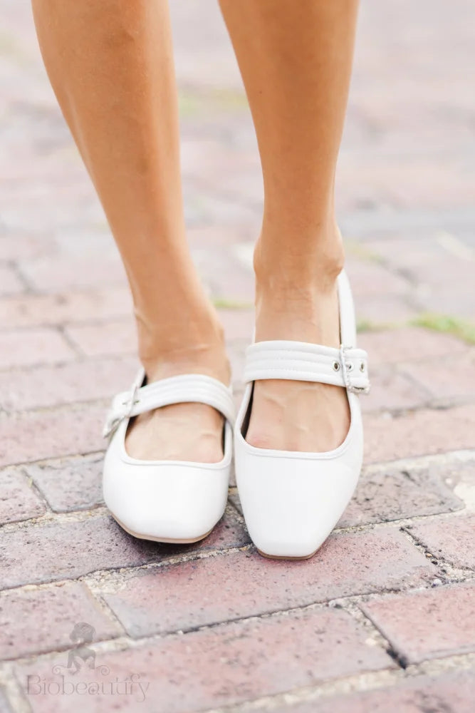 Bone White Mary Jane Flats 6 /