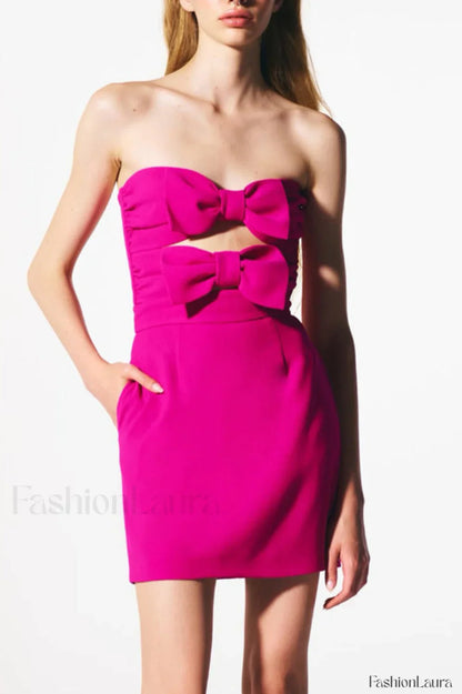 Bow Detailed Stylish Mini Dress