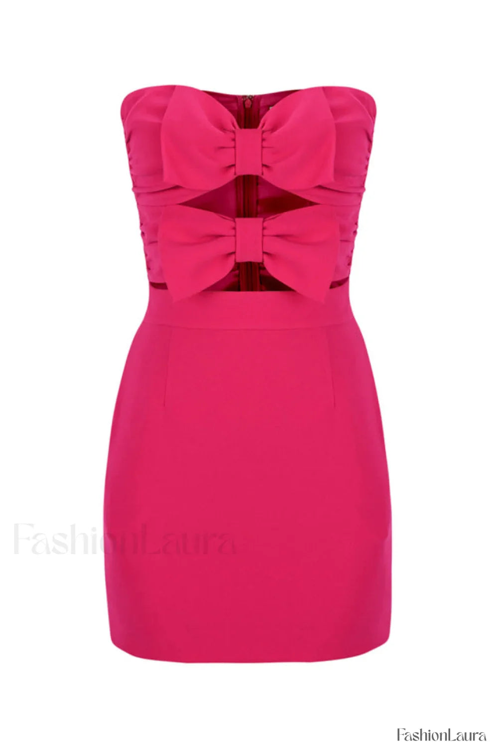 Bow Detailed Stylish Mini Dress S / Fuchsia
