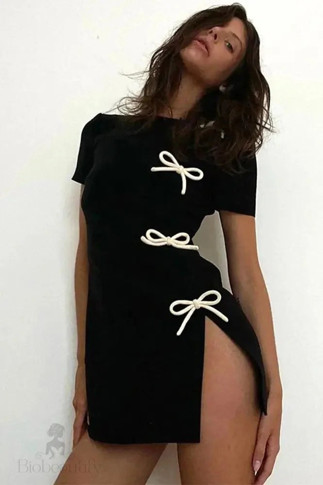 Bow Mini Dress With Side Slit