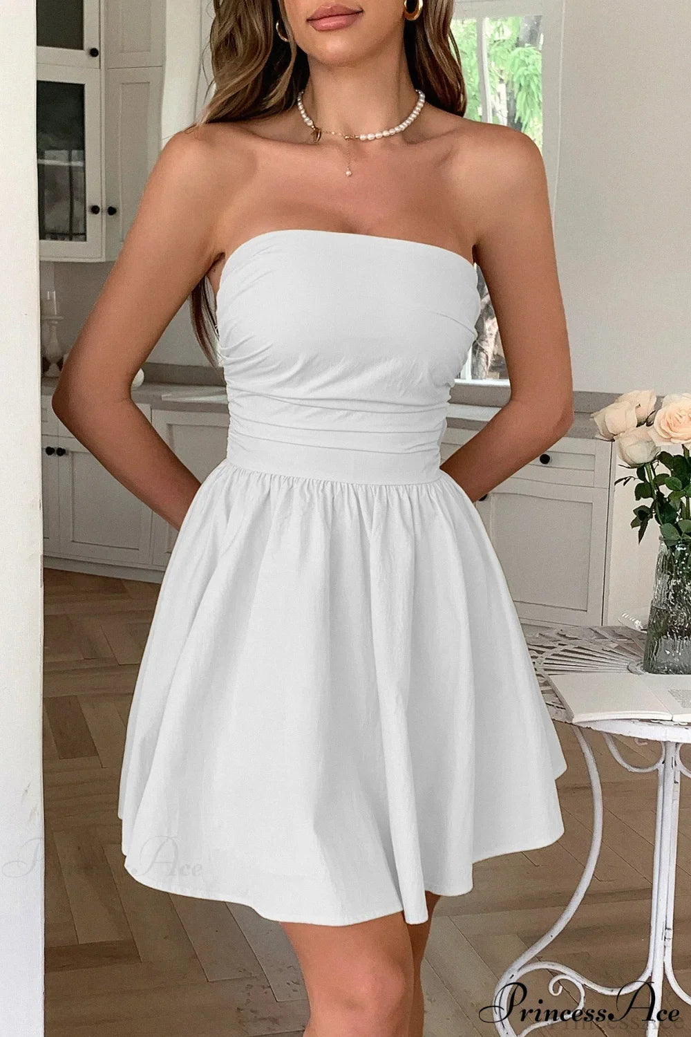 Bow Tie Elegant Ladylike Strapless Party Dress