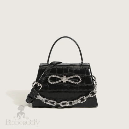 Bowknot Animal Pattern Faux Leather Chain Trim Handbag - Black One Size /