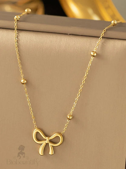 Bowknot Charm Choker Necklace Gold / One Size