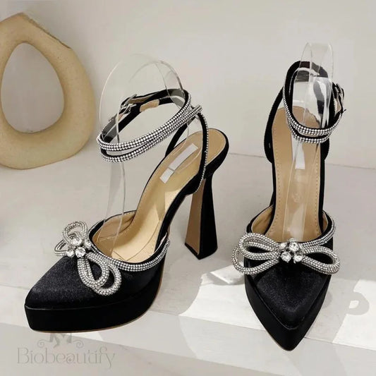 Bowknot Party Pumps With Pointed Toe And Platform For Women Black / 37