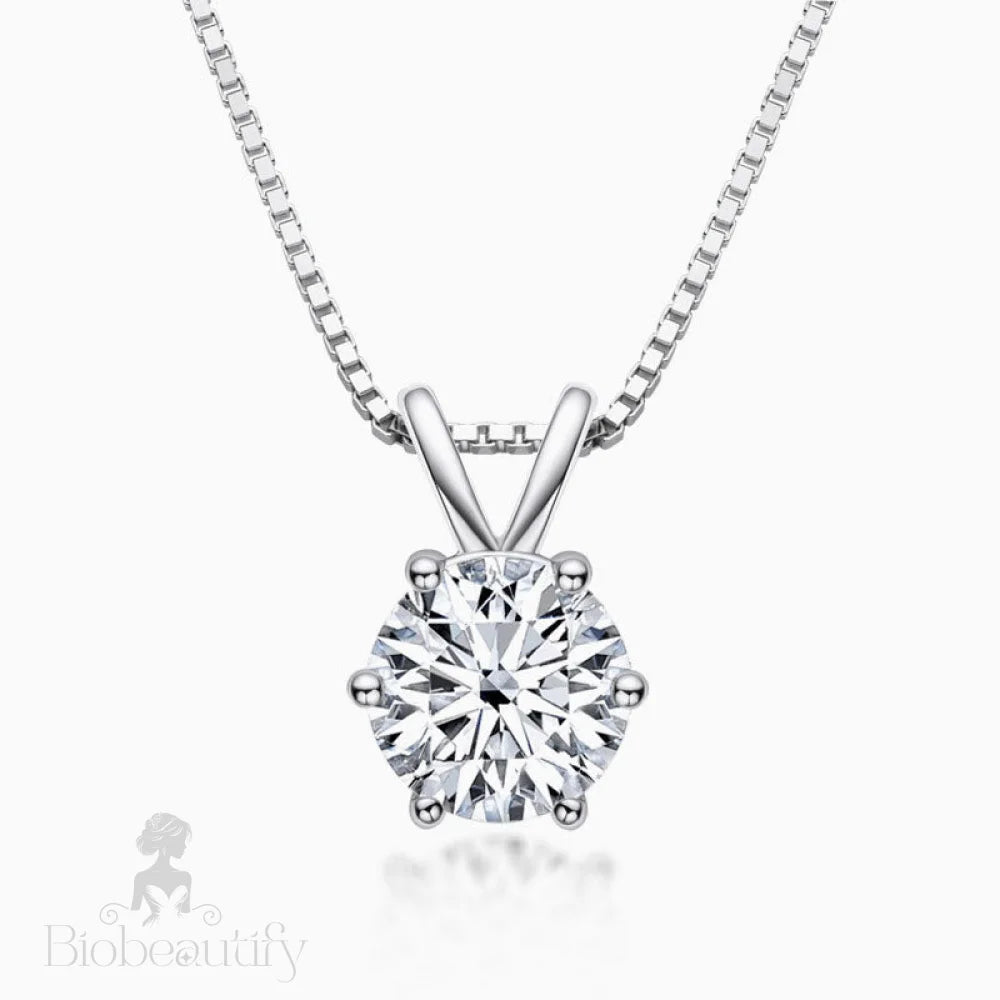 Box Chain Sterling Silver Moissanite Solitaire Pendant Necklace / 0.5Ct