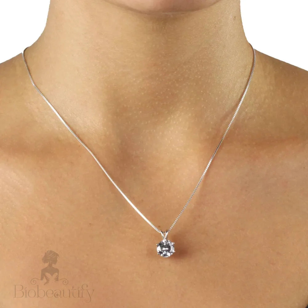 Box Chain Sterling Silver Moissanite Solitaire Pendant Necklace