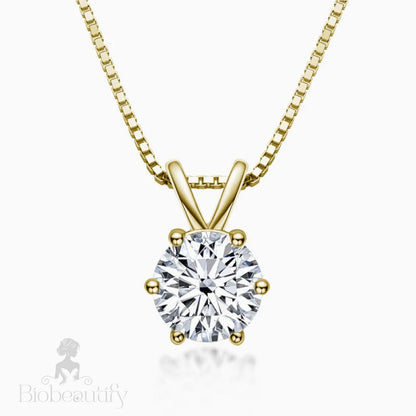 Box Chain Sterling Silver Moissanite Solitaire Pendant Necklace Gold / 0.5Ct