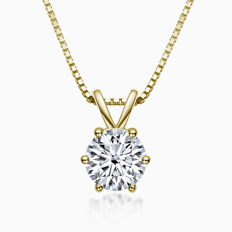 Box Chain Sterling Silver Moissanite Solitaire Pendant Necklace Gold / 0.5Ct