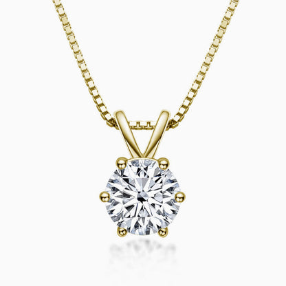 Box Chain Sterling Silver Moissanite Solitaire Pendant Necklace Gold / 0.5Ct