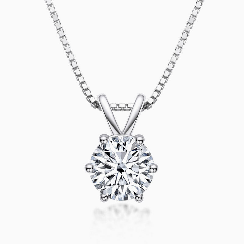 Box Chain Sterling Silver Moissanite Solitaire Pendant Necklace / 0.5Ct